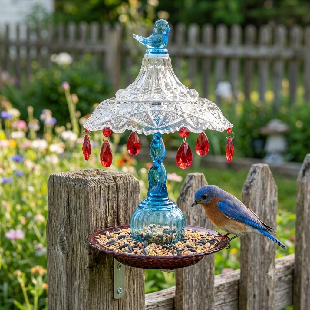 Red/Aqua Bracket Bird Feeder 2