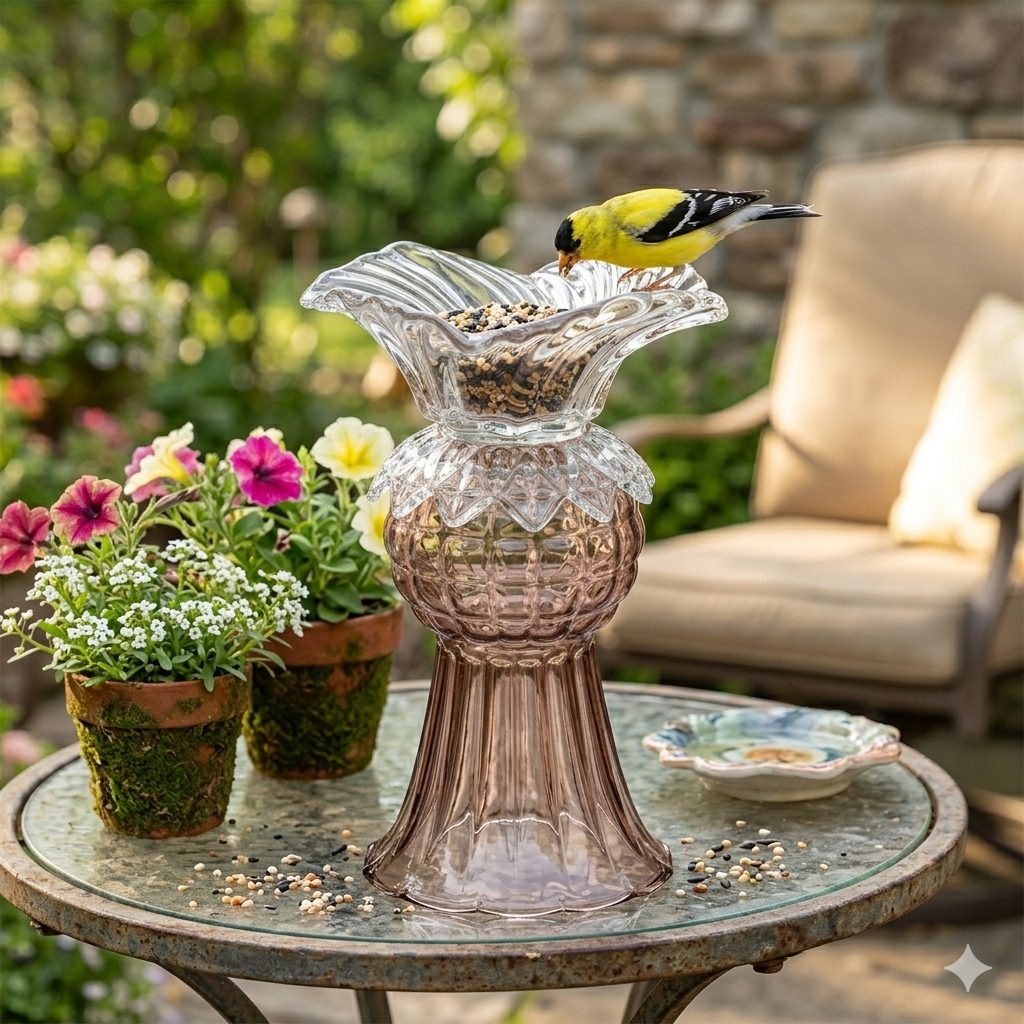Pink Tabletop Bird Feeder 2