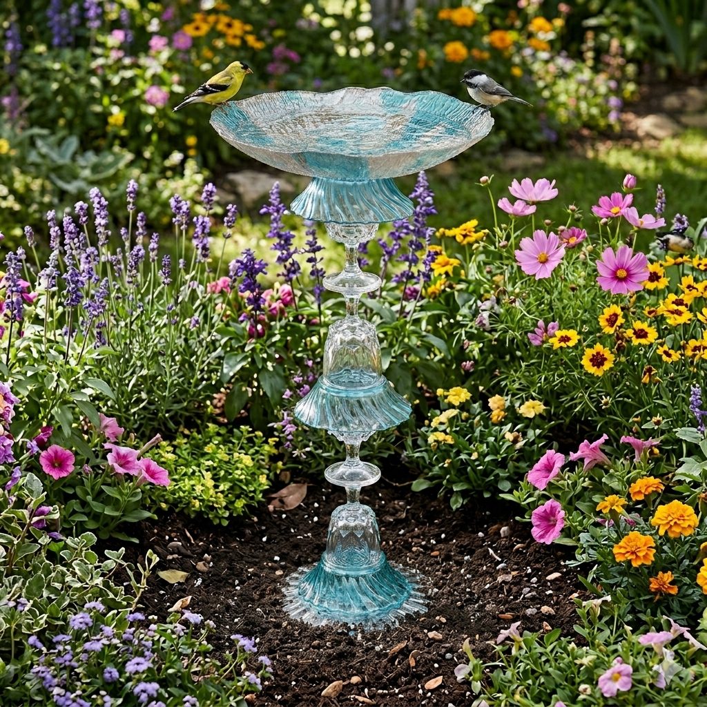 Aqua Green Birdbath 2