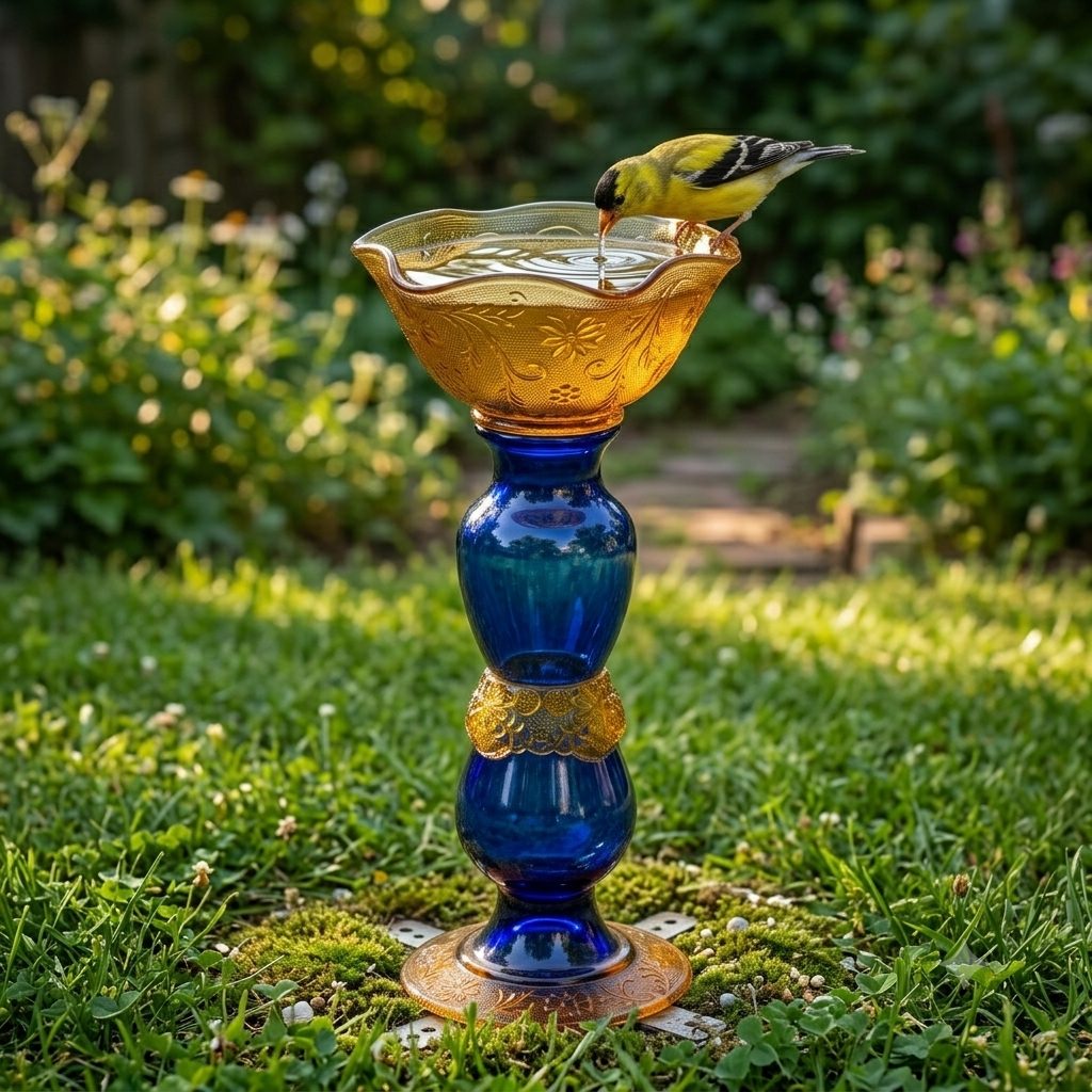 Cobalt & Gold Birdbath 2