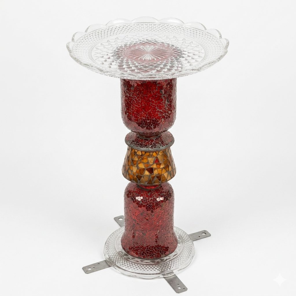 Red Birdbath/Garden Table