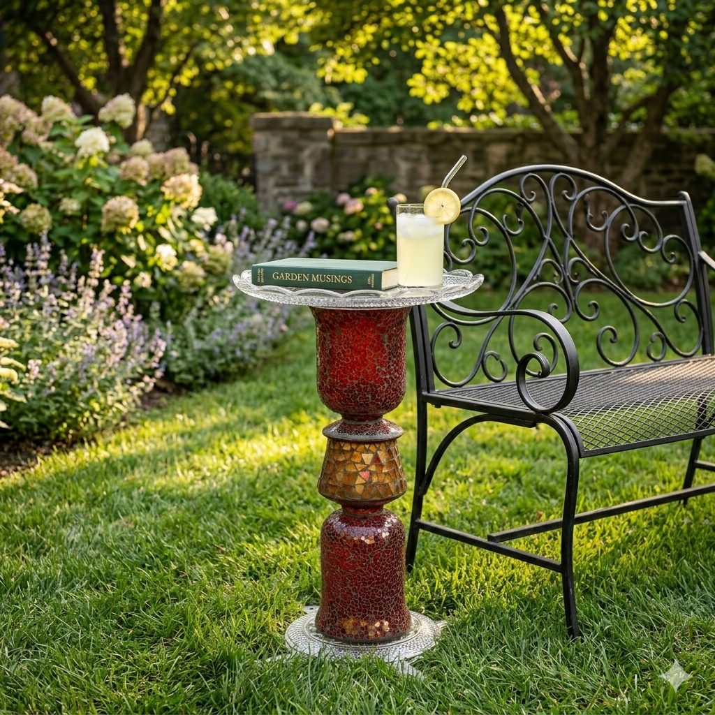 Red Birdbath/Garden Table 2