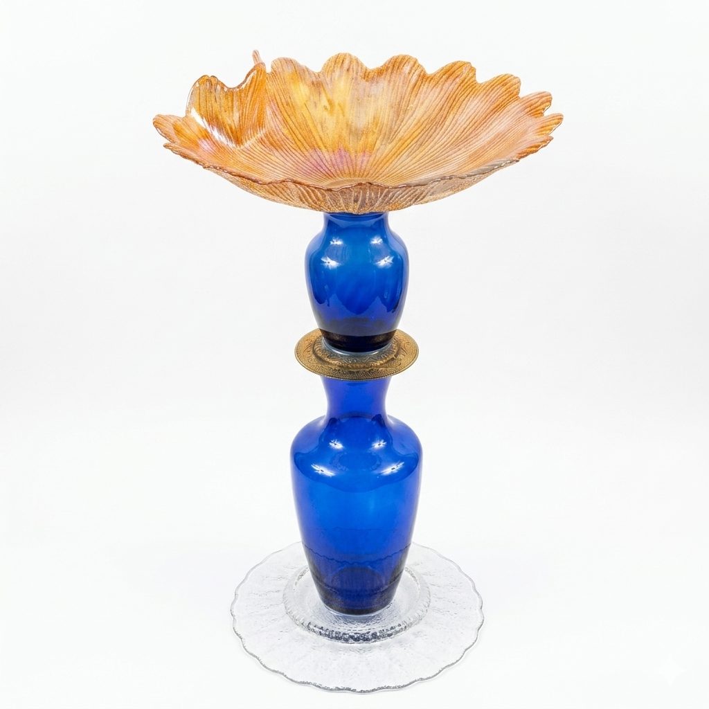Blue and Gold Birdbath