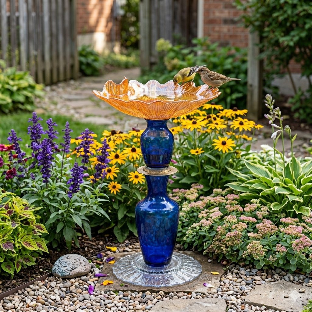 Blue and Gold Birdbath 2